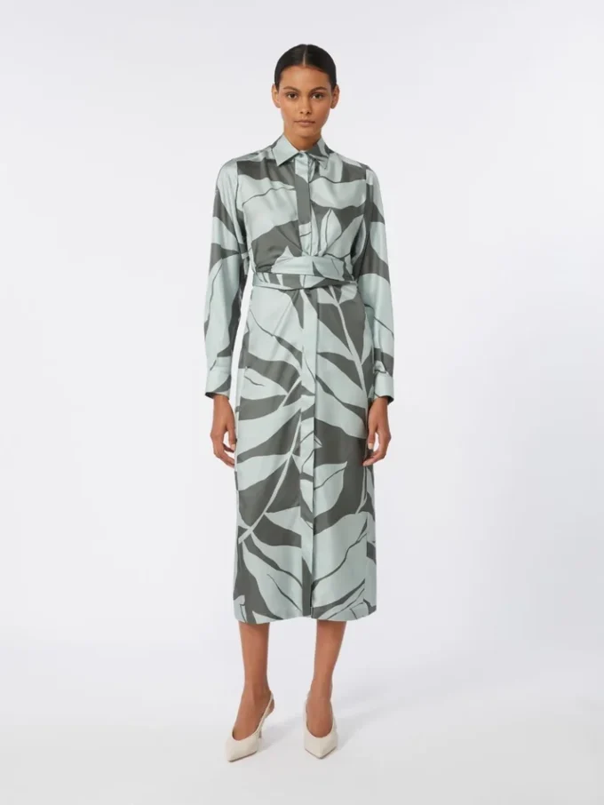 Bedrucktes Seidenhemdkleid, grün Bedrucktes Seidenhemdkleid, grün