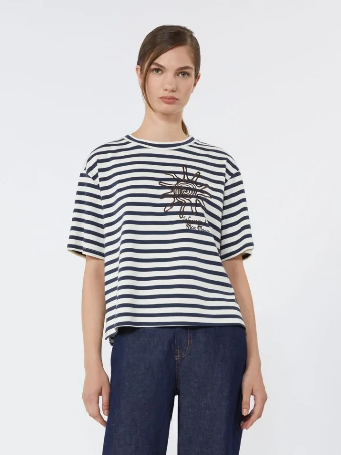 Bedrucktes T-Shirt aus Baumwolljersey, marineblau Bedrucktes T-Shirt aus Baumwolljersey, marineblau