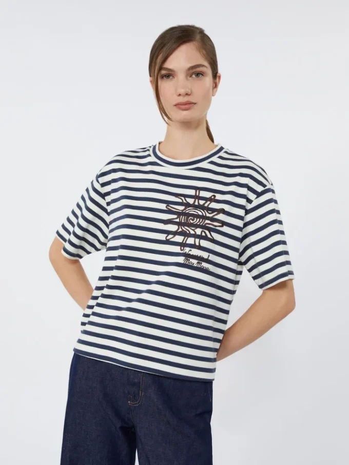 Bedrucktes T-Shirt aus Baumwolljersey, marineblau Bedrucktes T-Shirt aus Baumwolljersey, marineblau