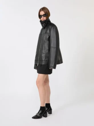 Übergroße, schwere Lederjacke, schwarz