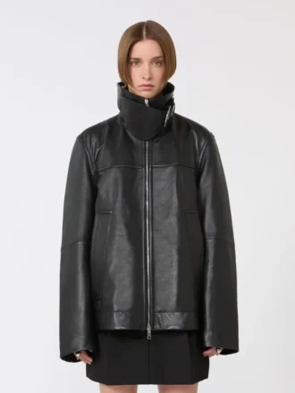 Übergroße, schwere Lederjacke, schwarz