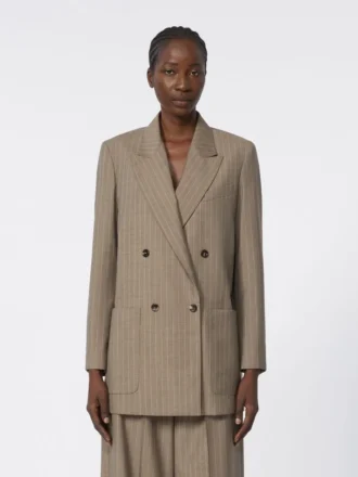 Übergroßer Blazer aus Nadelstreifen-Wollstoff, haselnussbraun