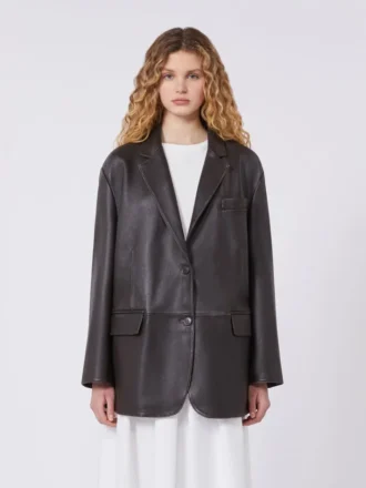 Übergroßer Lederblazer, braun