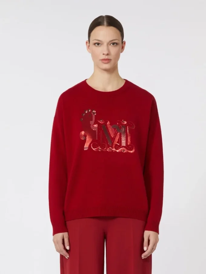 Übergroßer Pullover aus Wolle und Kaschmir, dunkelrot Übergroßer Pullover aus Wolle und Kaschmir, dunkelrot