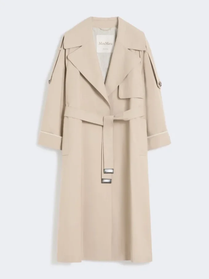 Übergroßer, wasserabweisender Trenchcoat aus Twill, sandfarben Übergroßer, wasserabweisender Trenchcoat aus Twill, sandfarben