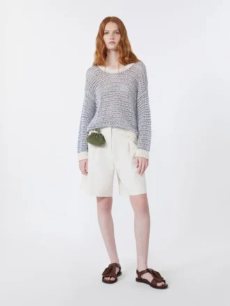 Bermudashorts aus Baumwoll- und Leinen-Canvas, Ecru
