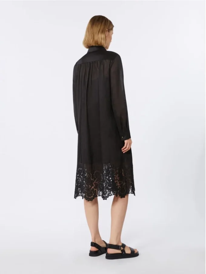 Besticktes Ramie-Gaze-Hemdkleid, schwarz Besticktes Ramie-Gaze-Hemdkleid, schwarz