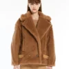 Bikerjacke aus Teddy-Stoff, kamelfarben Bikerjacke aus Teddy-Stoff, kamelfarben