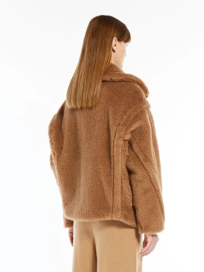 Bikerjacke aus Teddy-Stoff, kamelfarben Bikerjacke aus Teddy-Stoff, kamelfarben