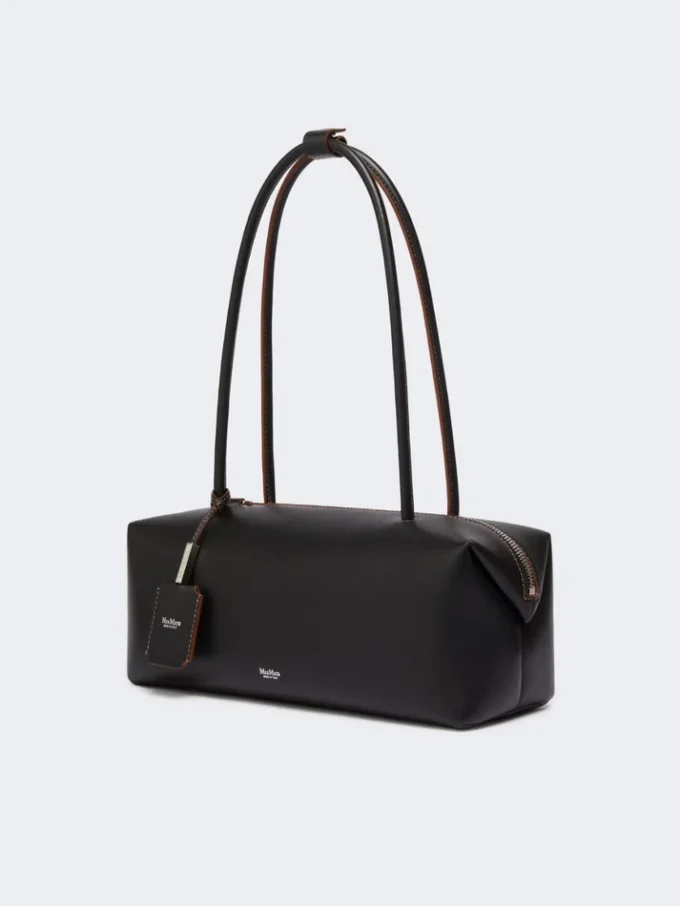 Bowler-Tasche aus Naturleder, schwarz Bowler-Tasche aus Naturleder, schwarz