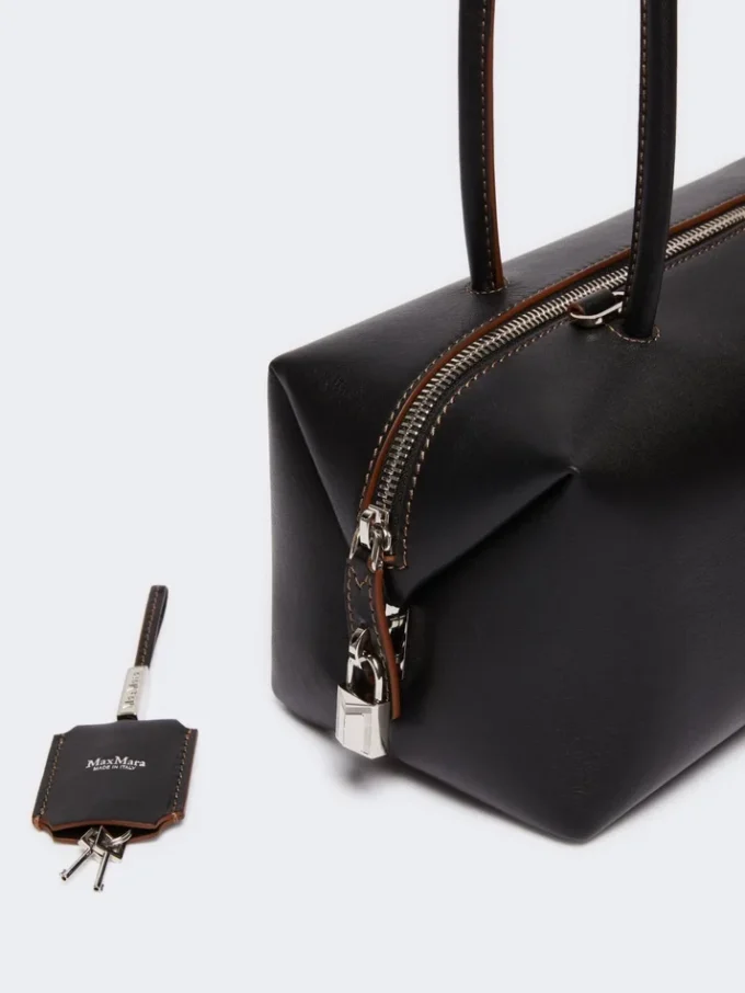 Bowler-Tasche aus Naturleder, schwarz Bowler-Tasche aus Naturleder, schwarz