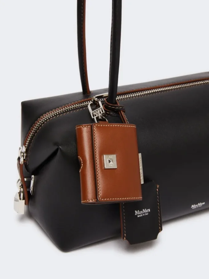 Bowler-Tasche aus Naturleder, schwarz Bowler-Tasche aus Naturleder, schwarz