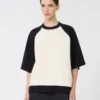Boxy-Pullover aus Stretch-Viskose, weiß-blau Boxy-Pullover aus Stretch-Viskose, weiß-blau