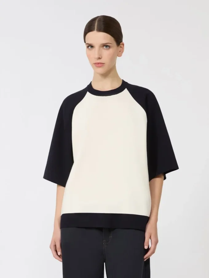Boxy-Pullover aus Stretch-Viskose, weiß-blau Boxy-Pullover aus Stretch-Viskose, weiß-blau