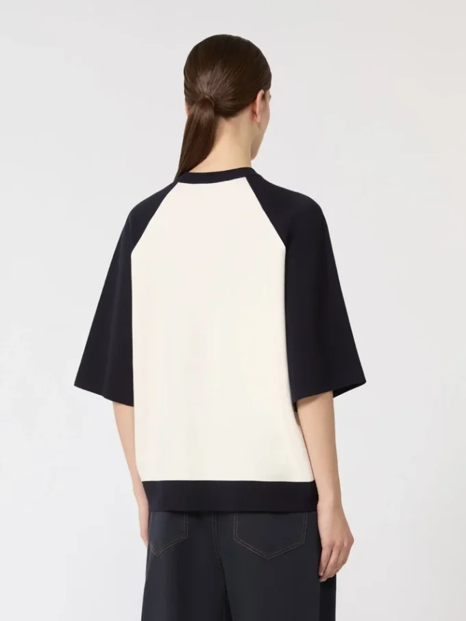Boxy-Pullover aus Stretch-Viskose, weiß-blau Boxy-Pullover aus Stretch-Viskose, weiß-blau