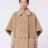 Cape aus Alpaka- und Kaschmir-Teddy-Stoff, beige