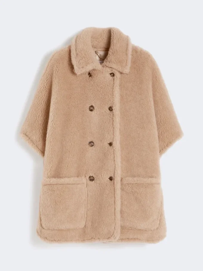 Cape aus Alpaka- und Kaschmir-Teddy-Stoff, beige