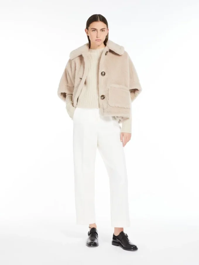 Cape aus Alpaka- und Woll-Teddy-Stoff, beige Cape aus Alpaka- und Woll-Teddy-Stoff, beige