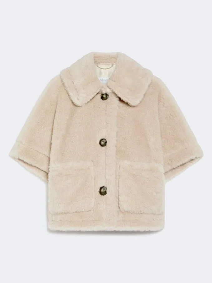 Cape aus Alpaka- und Woll-Teddy-Stoff, beige Cape aus Alpaka- und Woll-Teddy-Stoff, beige