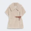 Cape aus Alpaka- und Woll-Teddy-Stoff, beige