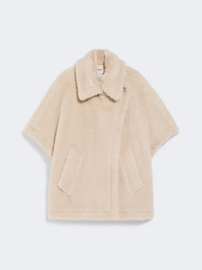 Cape aus Alpaka- und Woll-Teddy-Stoff, beige Cape aus Alpaka- und Woll-Teddy-Stoff, beige