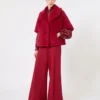 Cape aus Alpaka- und Woll-Teddy-Stoff, rot