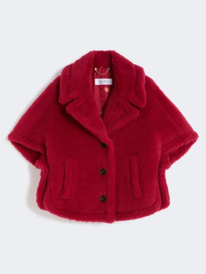Cape aus Alpaka- und Woll-Teddy-Stoff, rot