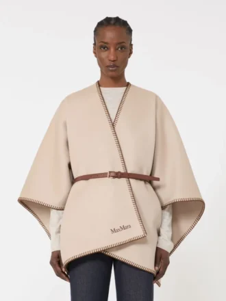 Cape aus Wolle und Kaschmir mit Gürtel, sandfarben Cape aus Wolle und Kaschmir mit Gürtel, sandfarben