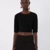 Crop-Top aus Stretch-Viskose, schwarz Crop-Top aus Stretch-Viskose, schwarz