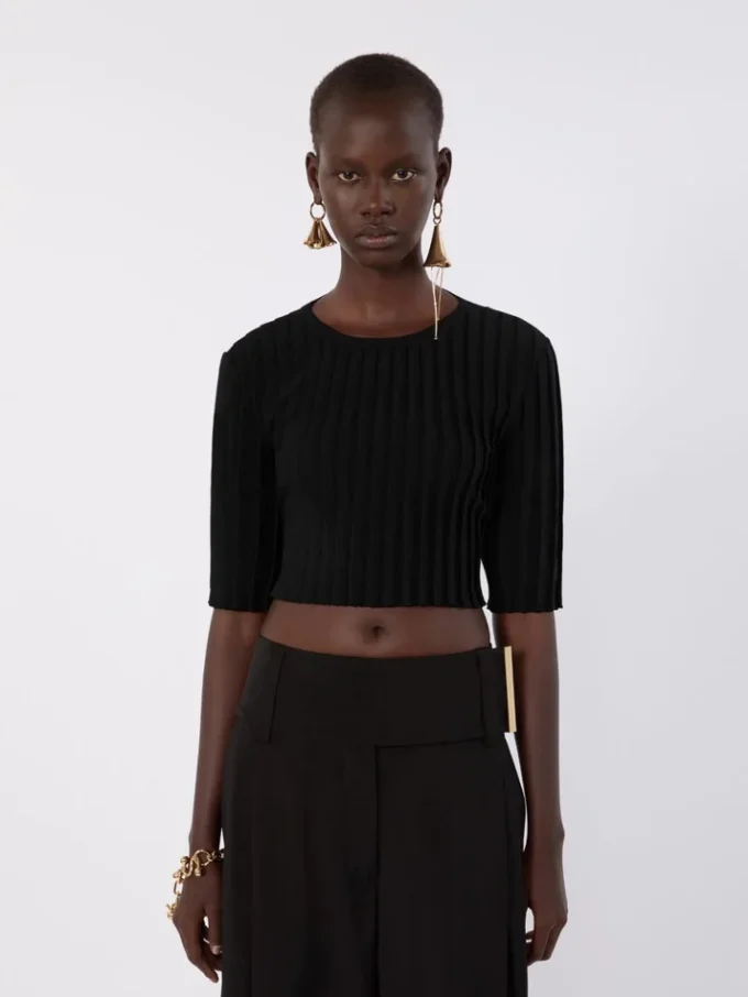 Crop-Top aus Stretch-Viskose, schwarz Crop-Top aus Stretch-Viskose, schwarz