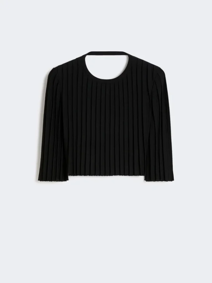 Crop-Top aus Stretch-Viskose, schwarz Crop-Top aus Stretch-Viskose, schwarz