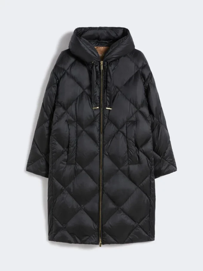 Daunenjacke aus schillerndem, wasserabweisendem Stoff, schwarz