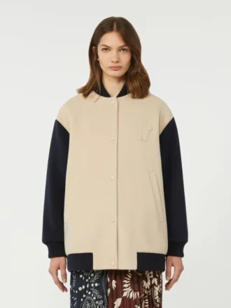 Doppelseitige Bomberjacke aus Wolle, sandfarben