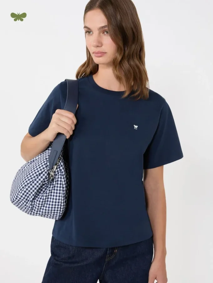 Einfaches T-Shirt aus Baumwolle, marineblau Einfaches T-Shirt aus Baumwolle, marineblau