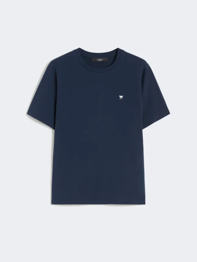 Einfaches T-Shirt aus Baumwolle, marineblau Einfaches T-Shirt aus Baumwolle, marineblau