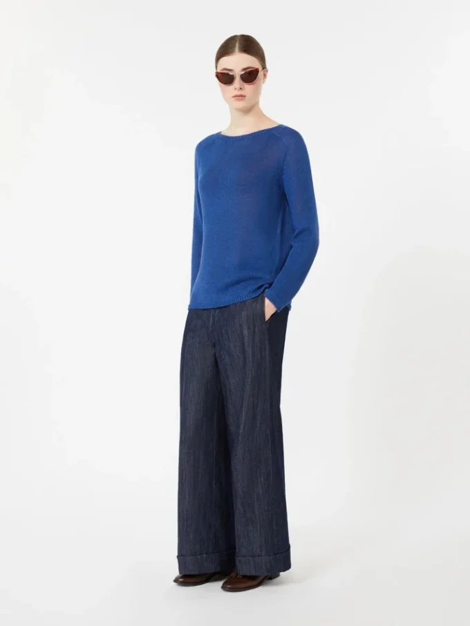 Einfarbiger Pullover aus Leinen, kornblumenblau Einfarbiger Pullover aus Leinen, kornblumenblau