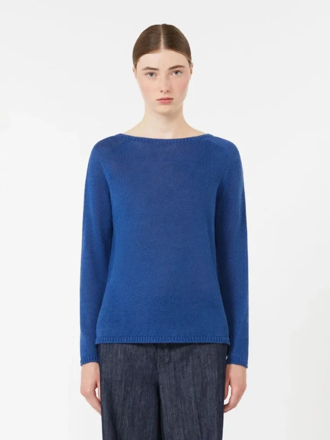 Einfarbiger Pullover aus Leinen, kornblumenblau Einfarbiger Pullover aus Leinen, kornblumenblau