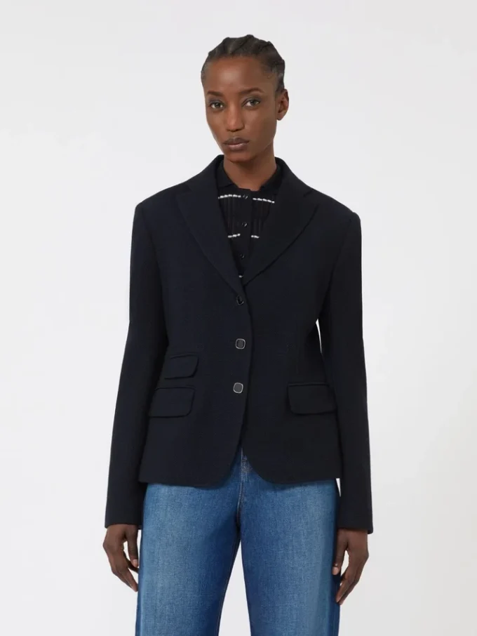 Einreihige Jacke aus Piqua-Jersey, marineblau Einreihige Jacke aus Piqua-Jersey, marineblau