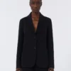 Einreihige Jacke aus Scuba-Jersey, schwarz Einreihige Jacke aus Scuba-Jersey, schwarz