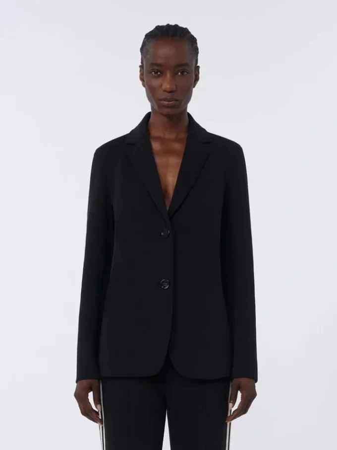 Einreihige Jacke aus Scuba-Jersey, schwarz Einreihige Jacke aus Scuba-Jersey, schwarz