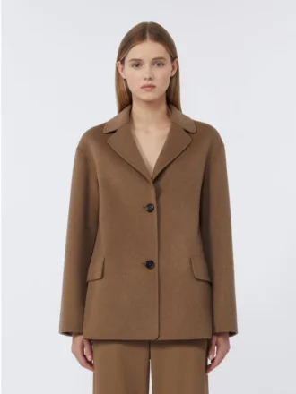 Einreihige Wolle-Jacke aus doppelseitigem Stoff, kamelfarben