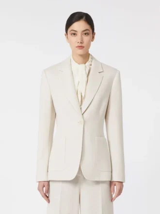 Einreihiger Blazer aus Piqua-Jersey, elfenbeinfarben
