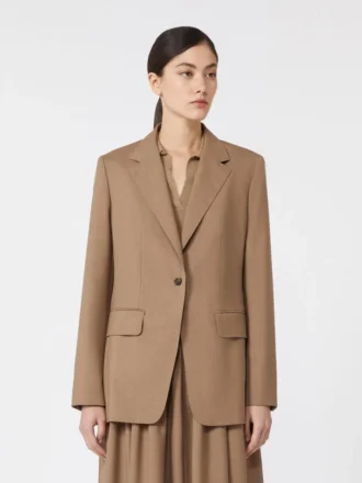 Einreihiger Blazer aus Wollstoff, haselnussbraun