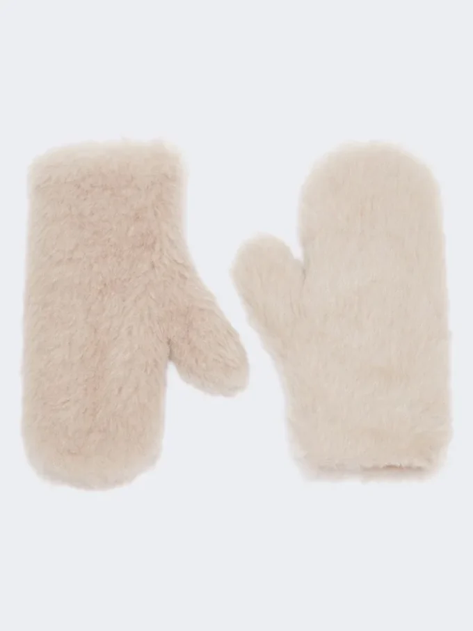 Fäustlinge aus Alpaka und Teddy-Wollstoff, beige Fäustlinge aus Alpaka und Teddy-Wollstoff, beige