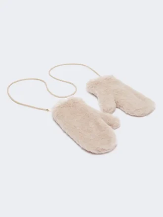 Fäustlinge aus Alpaka und Teddy-Wollstoff, beige