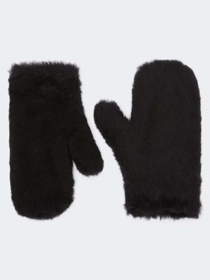 Fäustlinge aus Alpaka- und Woll-Teddy-Stoff, schwarz Fäustlinge aus Alpaka- und Woll-Teddy-Stoff, schwarz