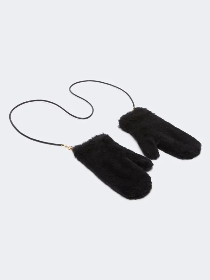 Fäustlinge aus Alpaka- und Woll-Teddy-Stoff, schwarz Fäustlinge aus Alpaka- und Woll-Teddy-Stoff, schwarz