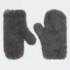 Fäustlinge aus Wolle und Alpaka-Teddy-Stoff, mittelgrau