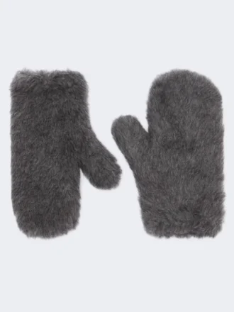 Fäustlinge aus Wolle und Alpaka-Teddy-Stoff, mittelgrau