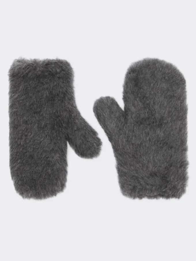 Fäustlinge aus Wolle und Alpaka-Teddy-Stoff, mittelgrau